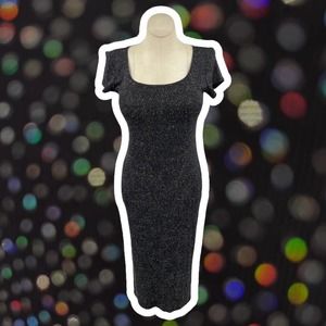 Vintage 90s Black Maxi Dress Rainbow Sparkle Sexy New Years Eve Jump Size 7 8
